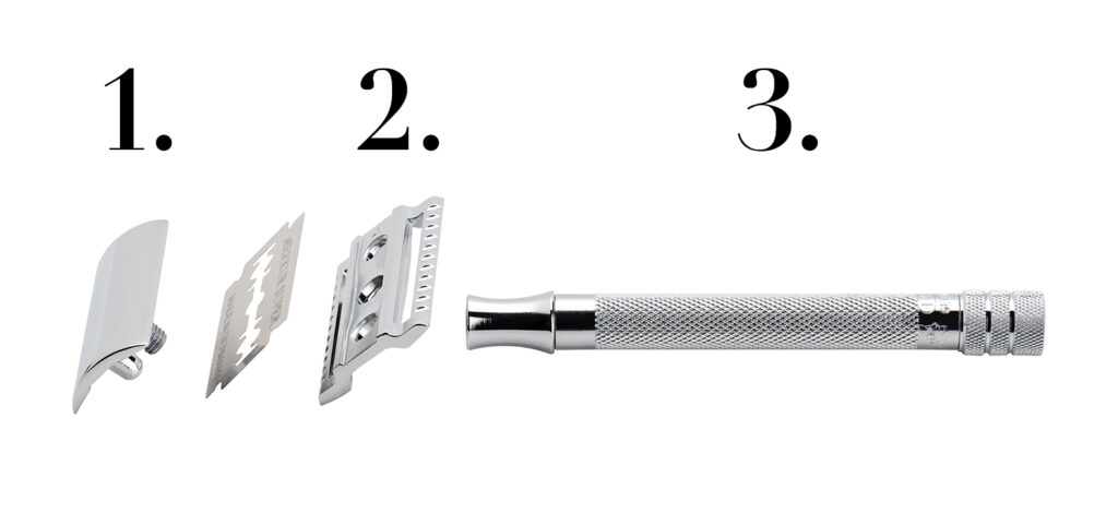 Aufbau eines Rasierhobels mit Rasierklinge